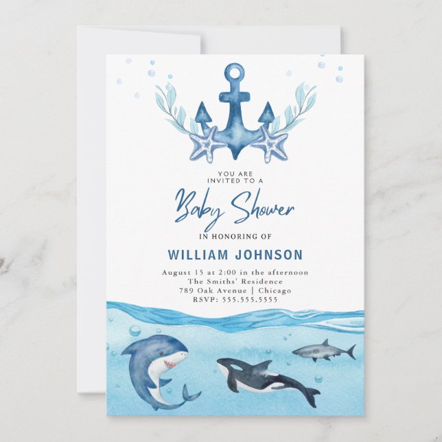 Inbjudan till Sea & Sea Baby Shower (Framsida)