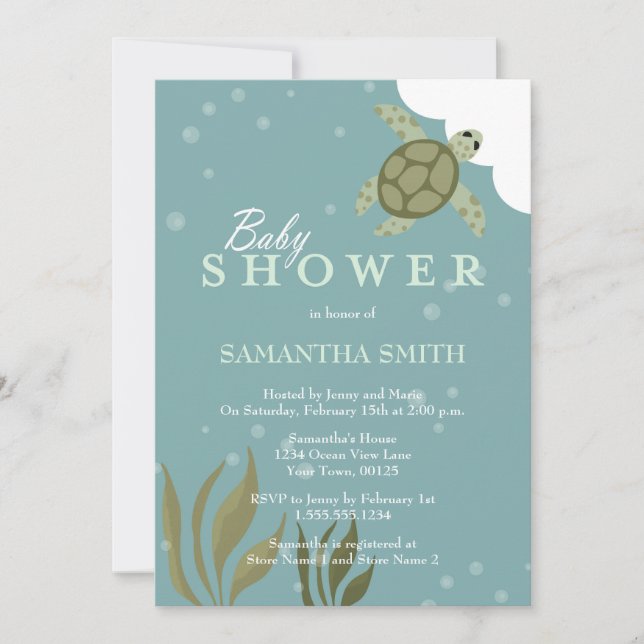 Inbjudan till Sea Theme Sea Turtle Baby Shower (Framsida)