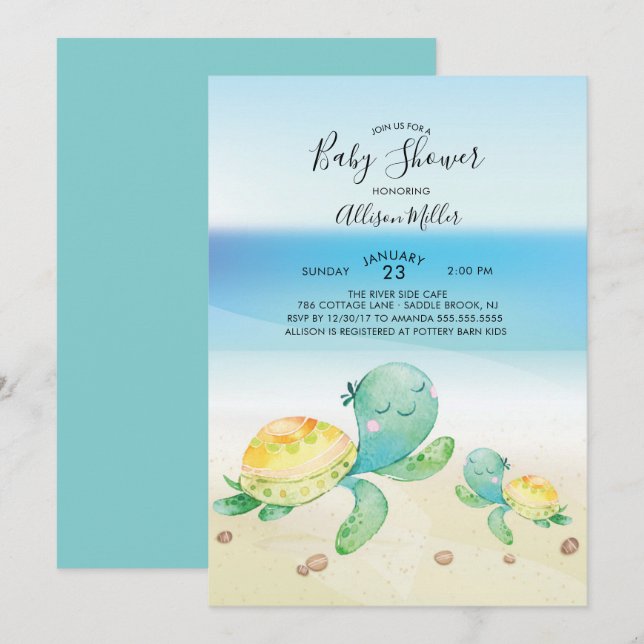 Inbjudan till Sea Turtle Baby Shower (Fram/baksida)