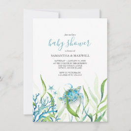 Inbjudan till Sea Turtle Blue and Grönt Baby Showe