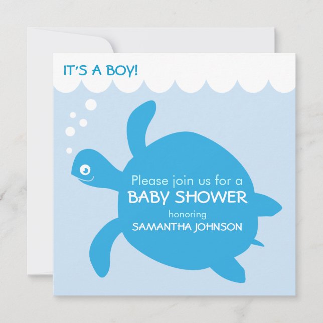 Inbjudan till Sea Turtle Pojke Simple Shower (Framsida)