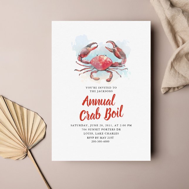 Inbjudan till Seafood Boil Family Party (Annual Family Crab Boil Watercolor Party Invitation)
