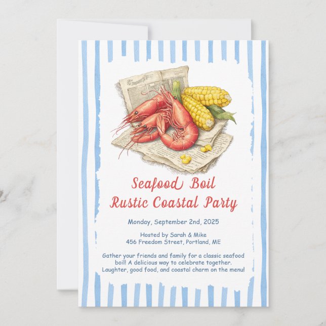 Inbjudan till Seafood Boil Party - Rustic Coastal (Framsida)