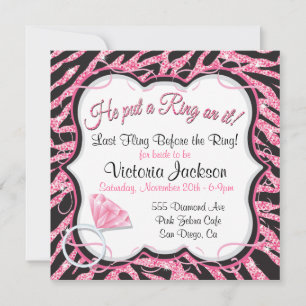 Inbjudan till Sequin Zebra tryck Bachelorette Part