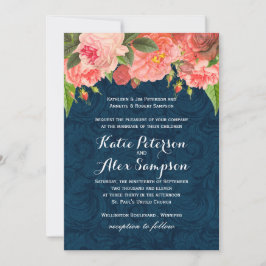 Inbjudan till Shabby chic Coral och Navy Blue Wedd