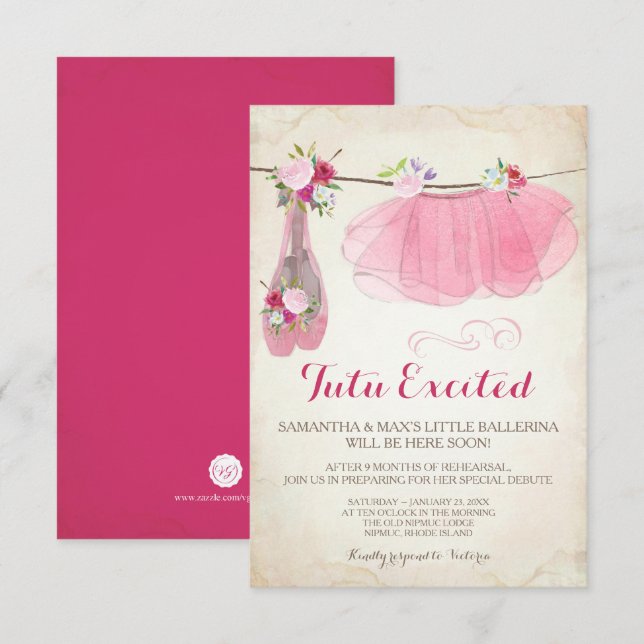 Inbjudan till shabby chic Girl Ballerina Baby Show (Fram/baksida)