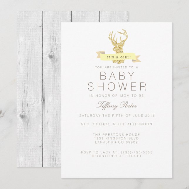 Inbjudan till Shabby chic Hjort Baby Shower (Fram/baksida)