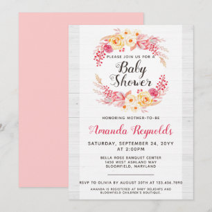 Inbjudan till shabby chic Rustic Blommigt Baby Sho