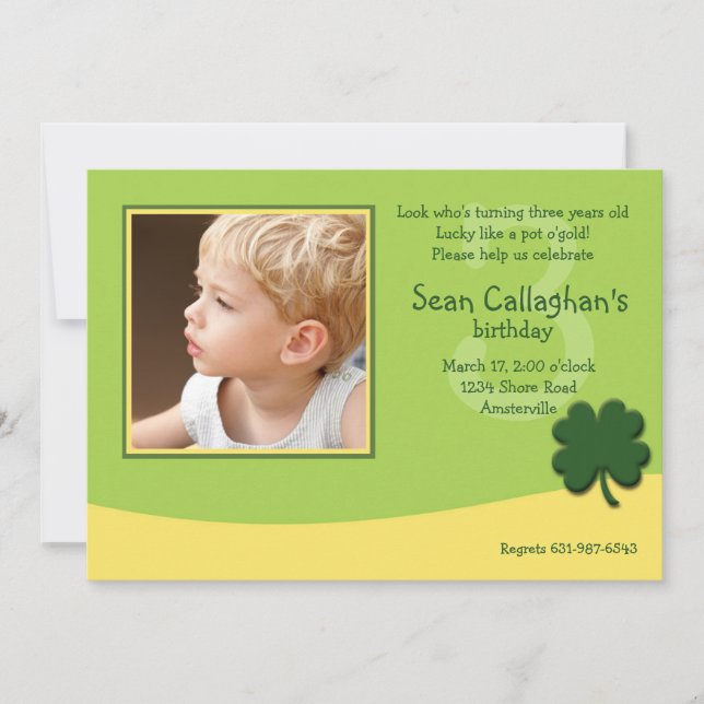 Inbjudan till Shamrock Photo Birthday (Framsida)
