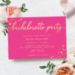 Inbjudan till shock rosa Bachelorette-partiet<br><div class="desc">Den här designen har en bakgrund i shock rosa med faux guld-folie-bachelorette-partihuvud och guld-färgstänk (det är inte äkta guld-folie). Rubrikerna för skriptet "bachelorette Party and registered" är en bild som inte kan redigeras. All annan text är helt redigerbar. Om du vill göra en mer avancerad anpassning av den här designen...</div>
