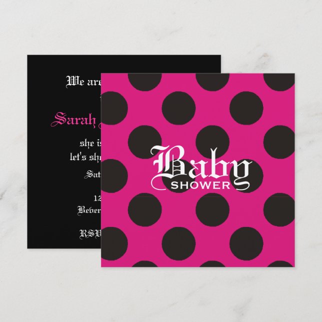 Inbjudan till Shock rosa & Black Polka Dot Baby (Fram/baksida)