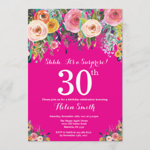 Inbjudan till shock rosa Blommigt Surprise 30års f