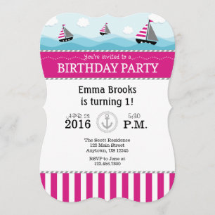 Inbjudan till shock rosa Blue Nautical Birthday