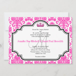 Inbjudan till Shock rosa Damask Black White Weddin