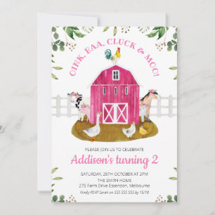 Inbjudan till shock rosa Farm Scene Foliage Birthd