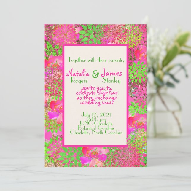 Inbjudan till shock rosa Lime Green Blommigt Dahli (Stående Fram)