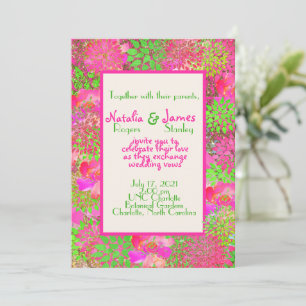 Inbjudan till shock rosa Lime Green Blommigt Dahli