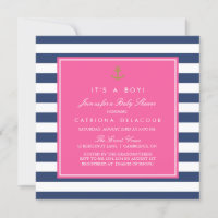 Inbjudan till shock rosa & marin navy Nautical Bab