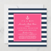 Inbjudan till shock rosa & marin navy Nautical Bab