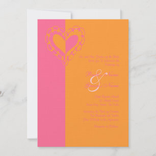 Inbjudan till shock rosa och Orange Heart Wedding