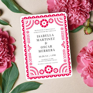 Inbjudan till shock rosa Papel Picado Inspired Wed