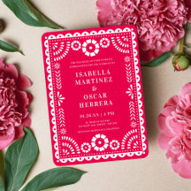 Inbjudan till shock rosa Papel Picado Inspired Wed