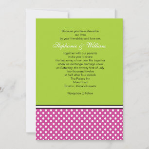 Inbjudan till shock rosa Polka Dot and Grönt Weddi