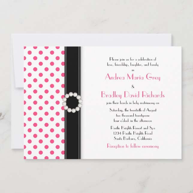 Inbjudan till shock rosa Polka Dot Wedding (Framsida)