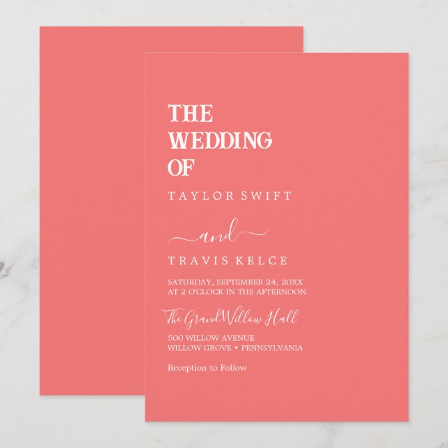 Inbjudan till shock rosa Retro-bröllop (Fram/baksida)