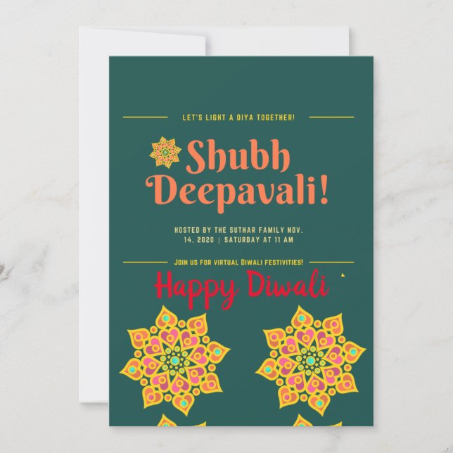 Inbjudan till Shubh Deepawali Lycklig Diwali (Framsida)