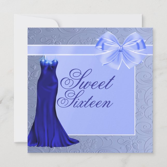 Inbjudan till Silke Blue Dress & Bow Birthday (Framsida)