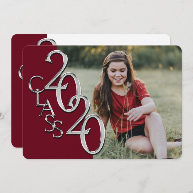 Inbjudan till silver Burgundy 2020 Photo Studenten (Fram/baksida)