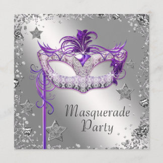 Inbjudan till silver Confetti Lila Masquerad-part