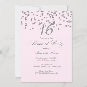 Inbjudan till silver Confetti Rosa Sweet sixteen