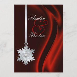 Inbjudan till Silver Diamond Snowflake Red Silke