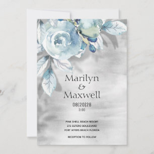 Inbjudan till Silver Dusty Blue Peony Shadow Weddi