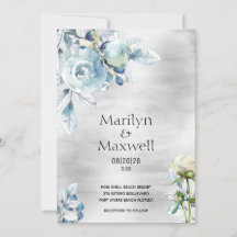 Inbjudan till Silver Dusty Blue Peony Wedding