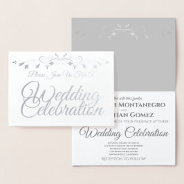 Inbjudan till Silver Foil på White Elegant bröllop Folierat Kort