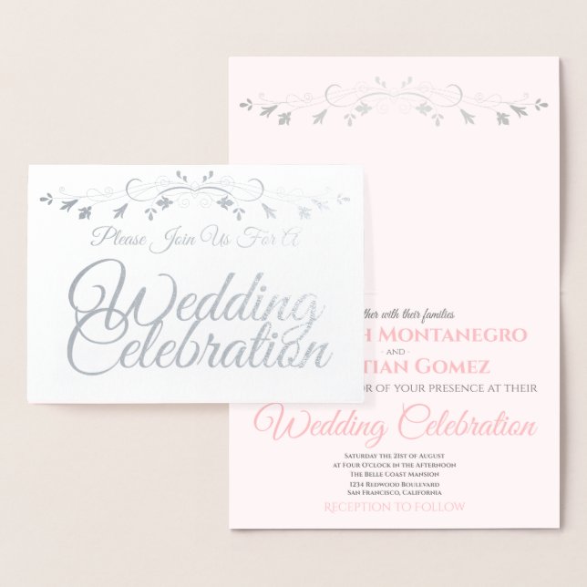 Inbjudan till Silver Foil Rosa & Grått Elegant brö Folierat Kort (Display)