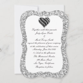 Inbjudan till Silver Glitter Black Heart Wedding