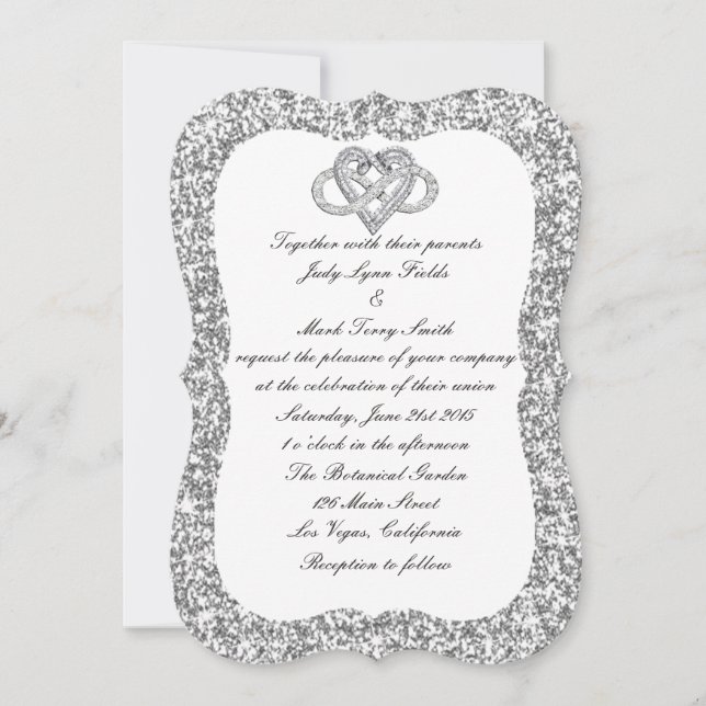 Inbjudan till Silver Glitter Ofinity Heart Wedding (Framsida)