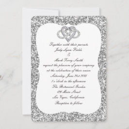 Inbjudan till Silver Glitter Ofinity Heart Wedding