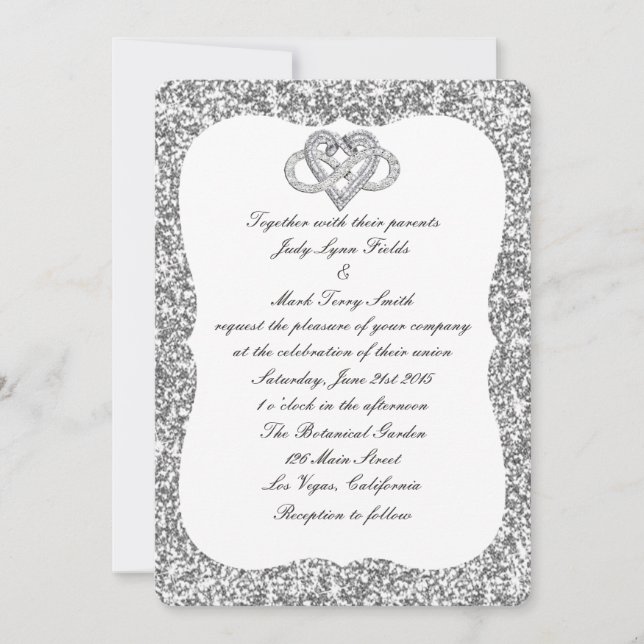 Inbjudan till Silver Glitter Ofinity Heart Wedding (Framsida)