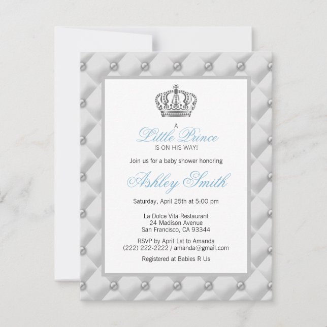 Inbjudan till Silver Krona Prince Baby Shower (Framsida)