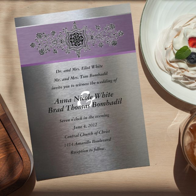 Inbjudan till Silver Lila Metallic Wedding (Skapare uppladdad)