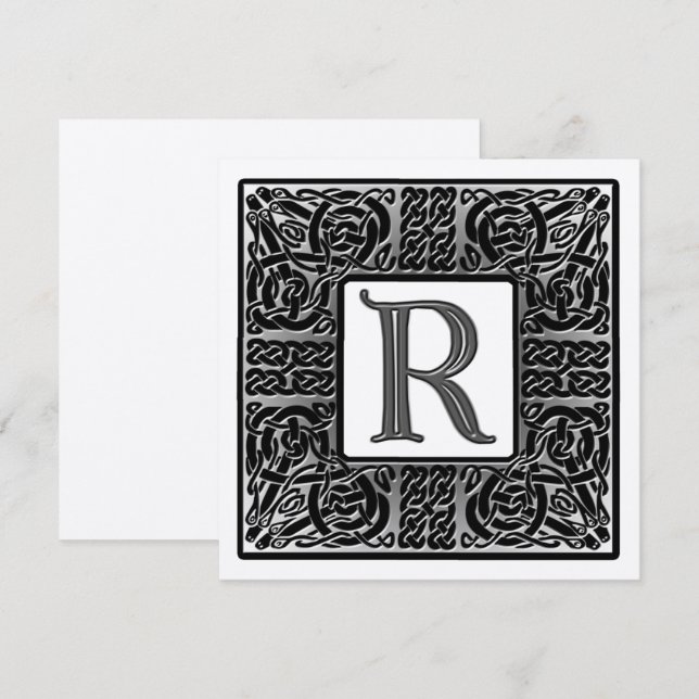 Inbjudan till Silver Metallic R Monogram (Fram/baksida)