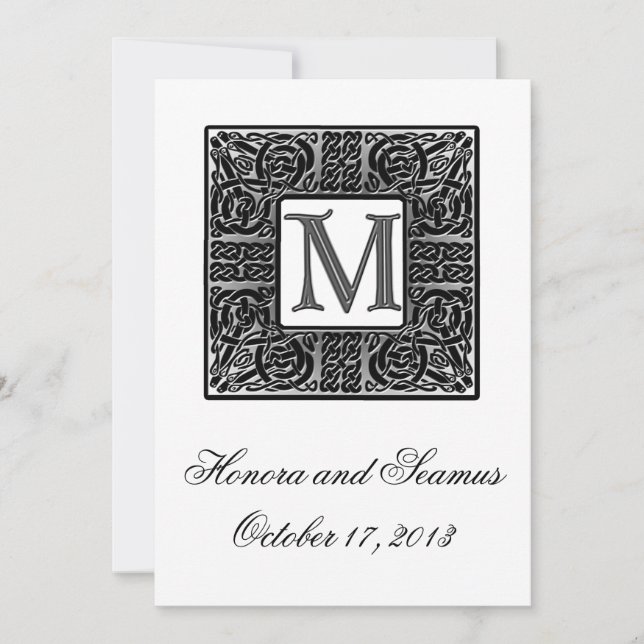 Inbjudan till silver monogrammed keltiskt bröllop (Framsida)