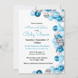 Inbjudan till silver och Blue Balloon Baby Shower