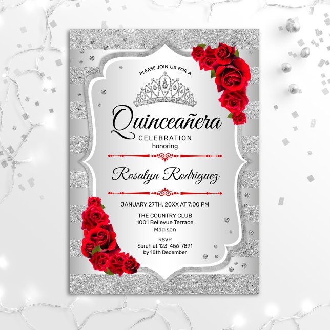 Inbjudan till Silver Red Quinceanera (Skapare uppladdad)
