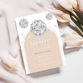 Inbjudan till silver Retro Disco Groovy Baby Showe